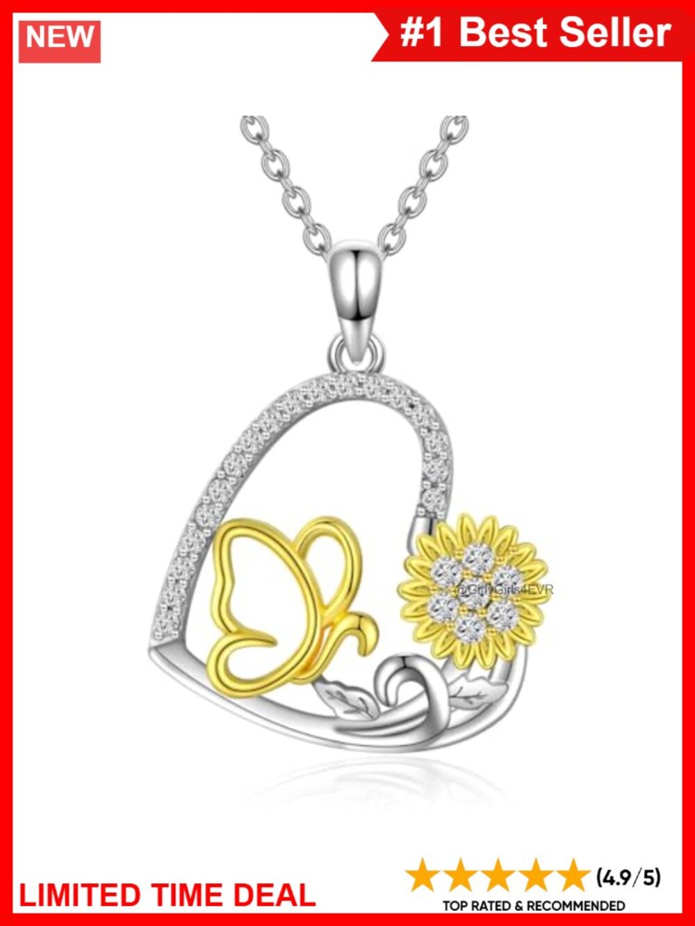 925 Sterling Silver Sunflower Butterfly Pendant Necklace 18"